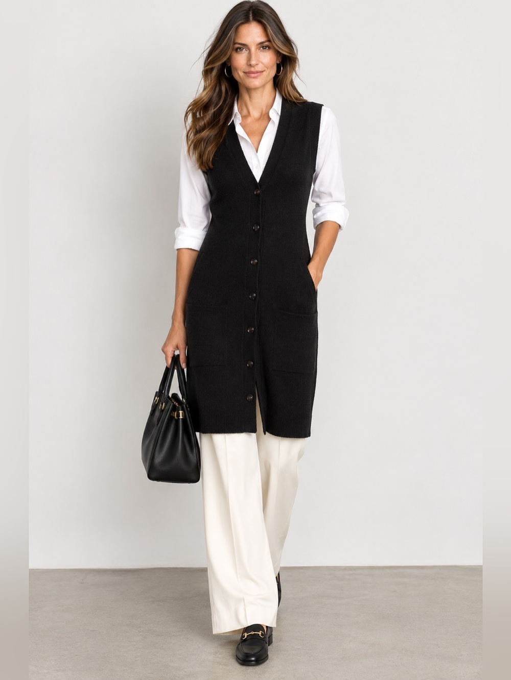Anne Fontaine Black Knit Sleeveless Cardigan Vest